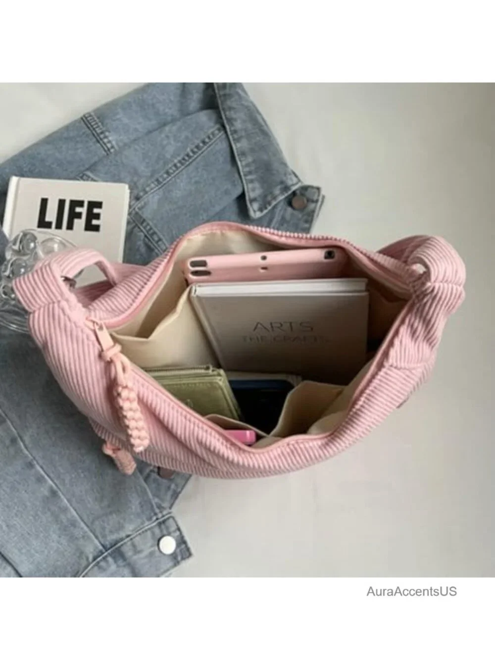 Corduroy Nylon Crescent Shoulder Bag Hobo Crossbody Purse